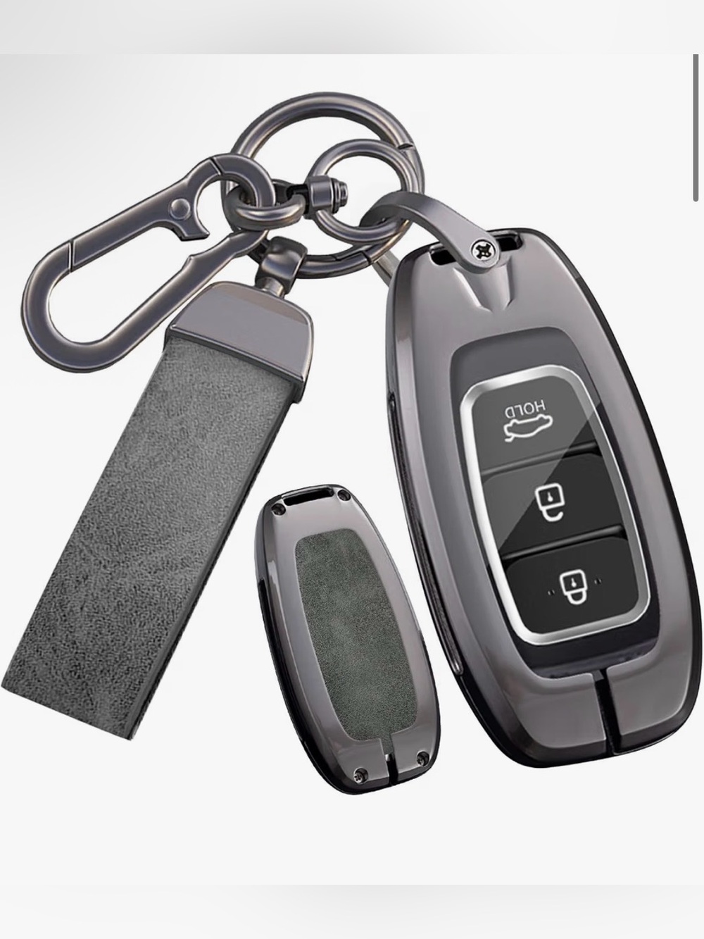 Universal Gray Key Fob Case with Leather Strap - Compatible Car Key Protector